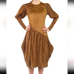 Charmante Brown Velvet Pleated Dress